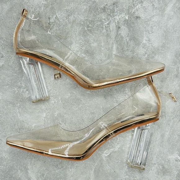 Only Maker Clear Rose Gold Strap Point Toe Pump Heels Size EU 45 - Picture 8 of 11